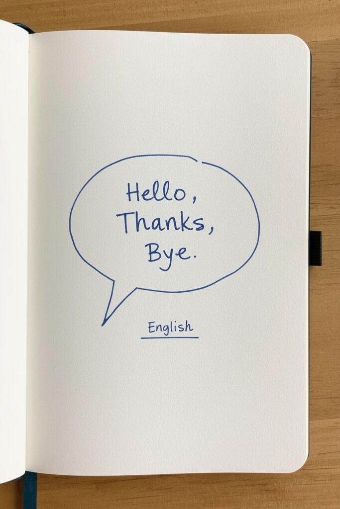 Bubble speech z angielskimi słówkami w zeszycie