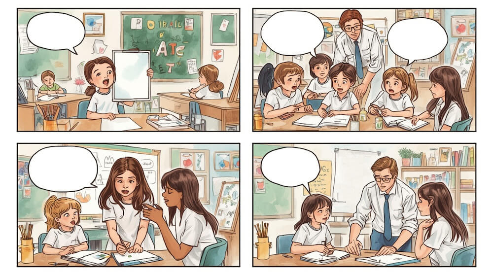 Komiks kolorowy, scenka na zajęciach plastycznych