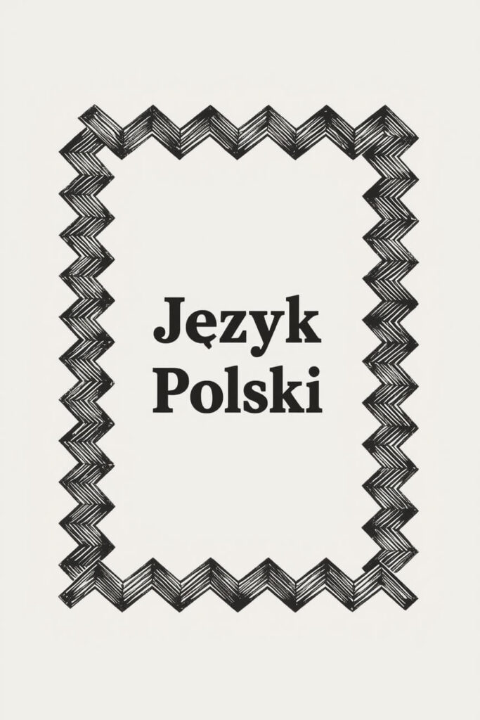 Ozdobna zygzakowata ramka wkoło napisu "Język Polski"