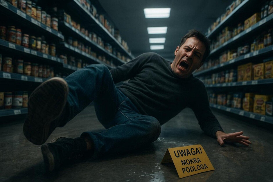 Mężczyzna, który poślizgnął się