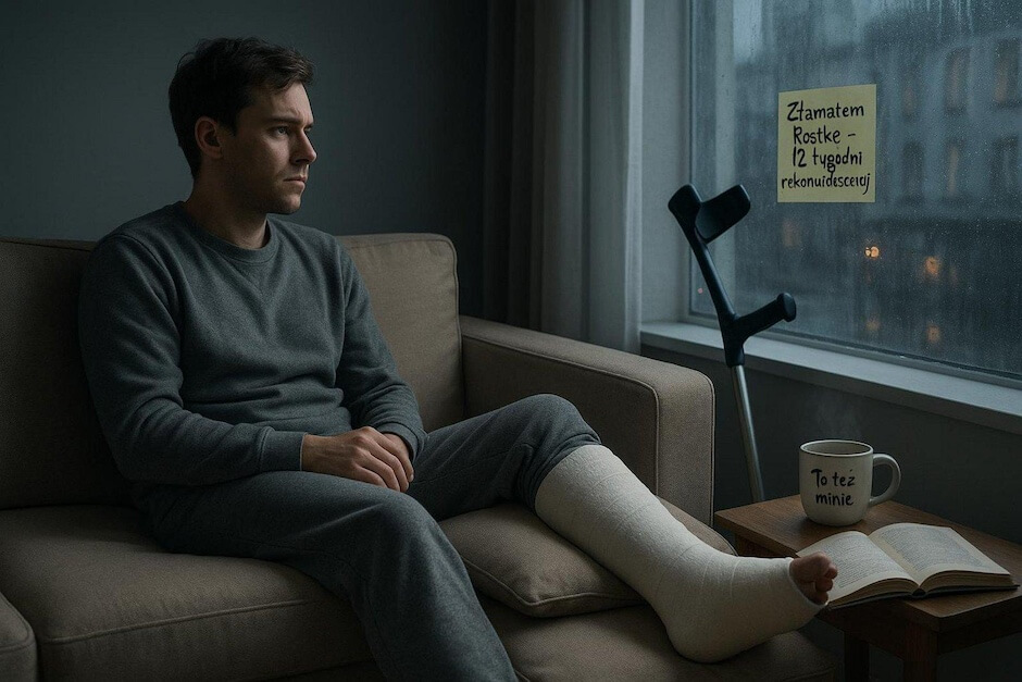 Mężczyzna z nogą w gipsie