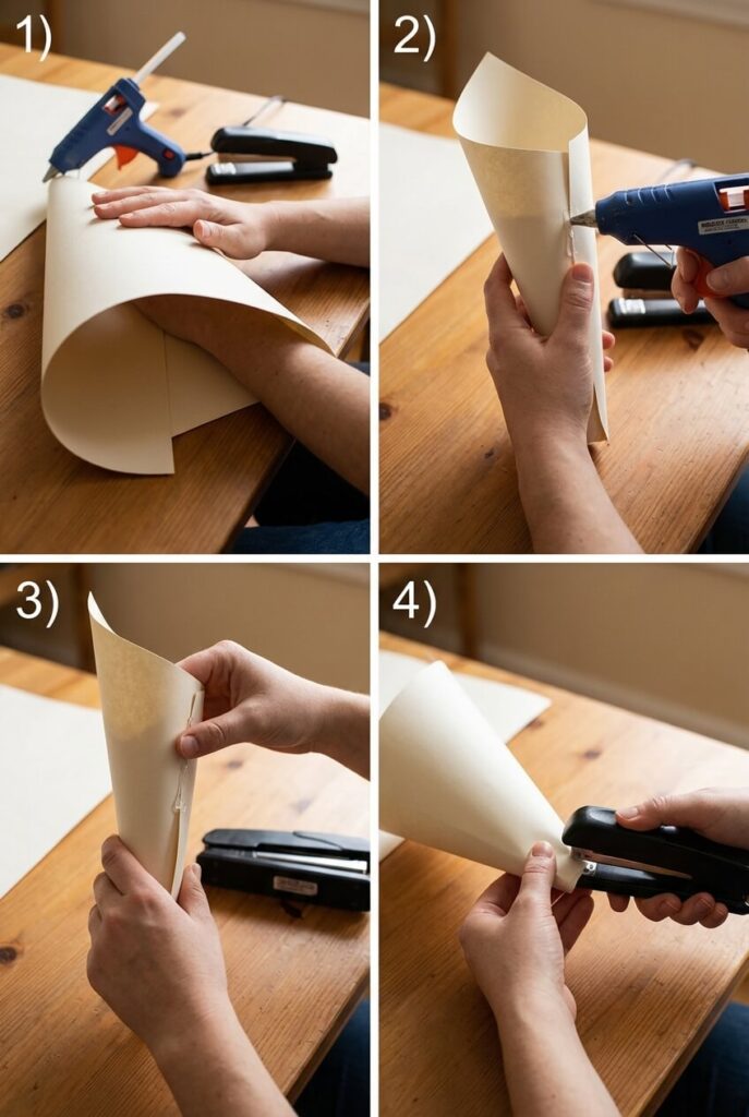 Formowanie stożka z brystolu podczas tworzenia tyty DIY