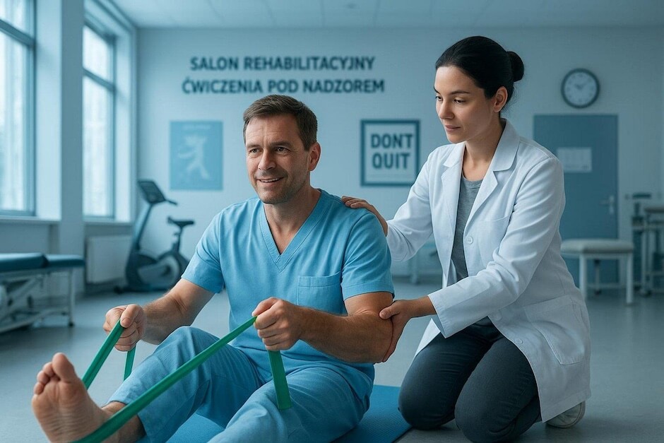 Mężczyzna podczas rehabilitacji