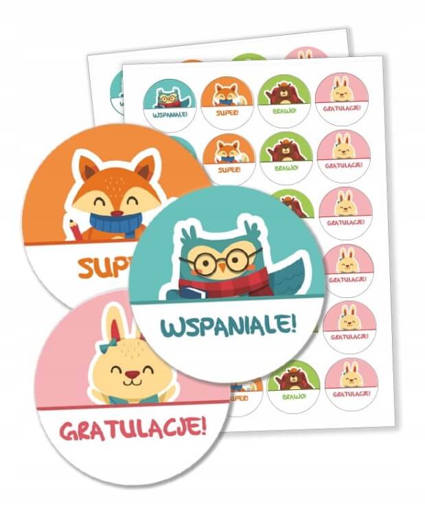 Naklejki motywacyjne zwierzątka dla dzieci pochwały
